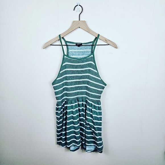 Torrid Smocked Babydoll Top. Green & White 1X - Picture 2 of 10